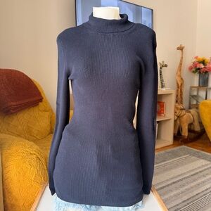 Philosophy Ribbed Mock Neck Sweater - Navy Blue